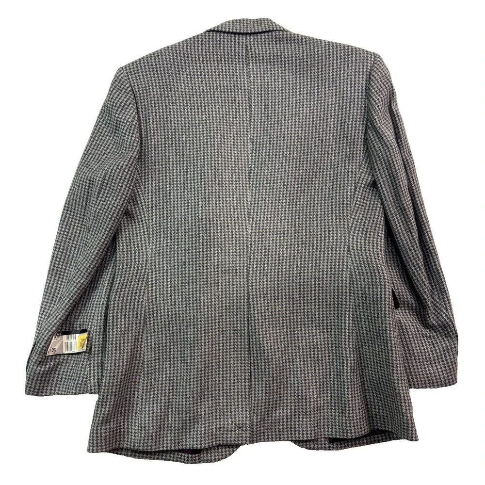 vtg NEW Haggar 42L Gray Blue‎ Houndstooth 100% Silk Blazer Jacket Sport Coat